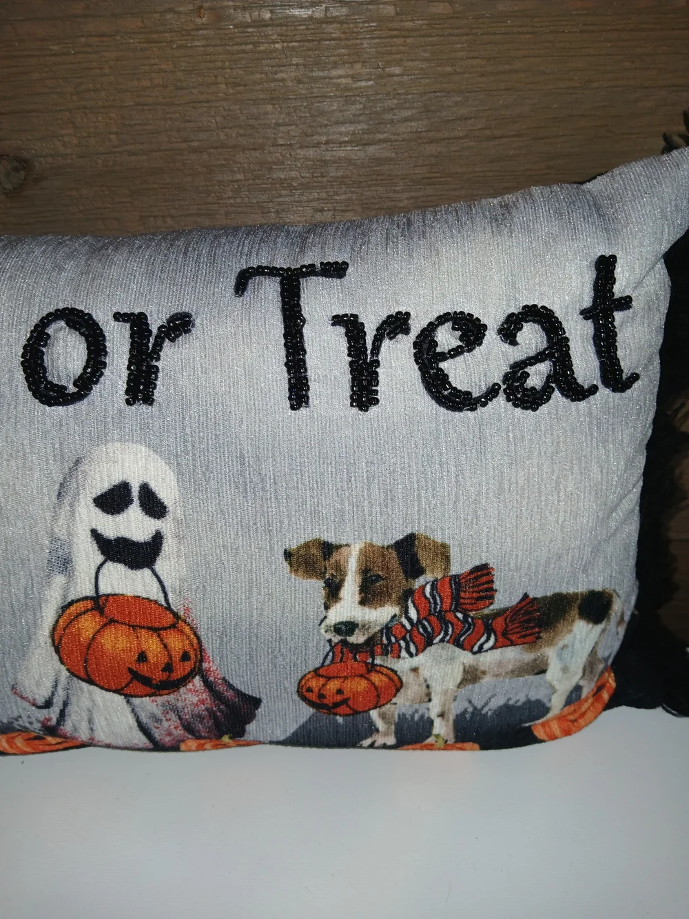 Decorative Halloween Dog And Ghost Beaded Pillow Spooky Adorable 10